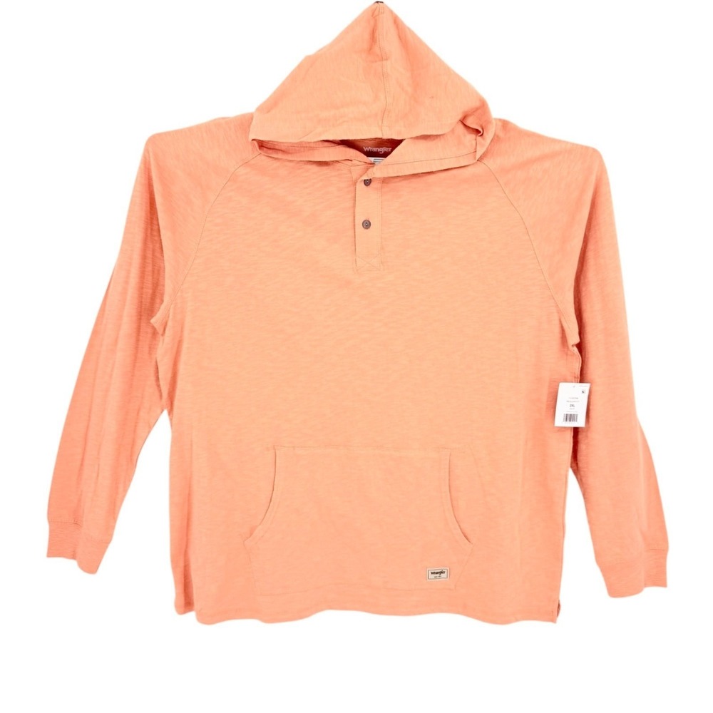 Wrangler Men's Orange Henley Hoodie Shirt Size XXL Regular Fit Long Sleeve NWT